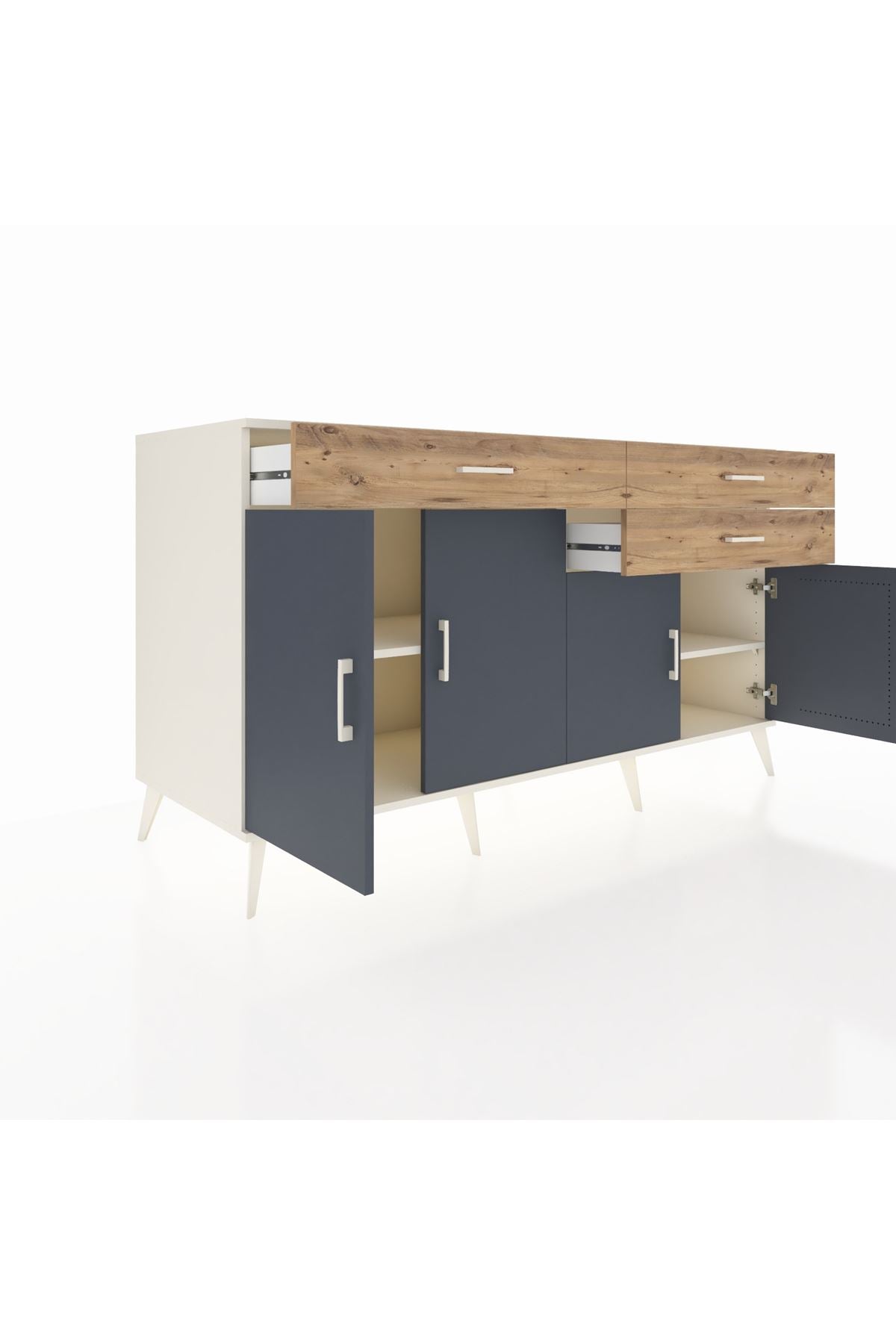 Kronos Konsol 2 Raflı 3 Çekmeceli 4 Kapaklı 176x59x99 Aytaşı-Antrasit/Çam