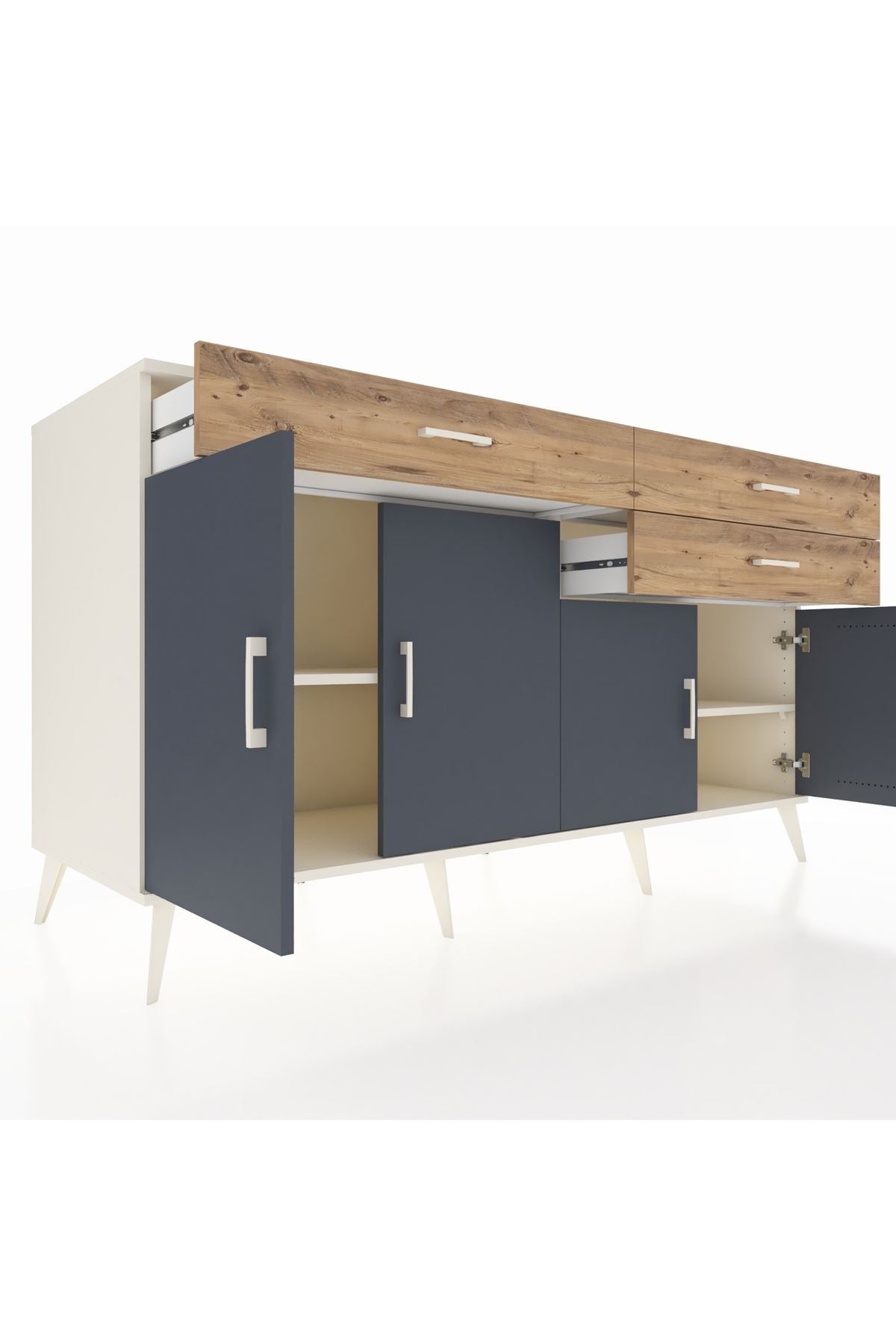 Kronos Konsol 2 Raflı 3 Çekmeceli 4 Kapaklı 176x59x99 Aytaşı-Antrasit/Çam