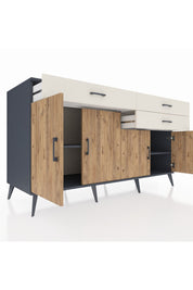 Kronos Konsol 2 Raflı 3 Çekmeceli 4 Kapaklı 176x59x99 Antrasit-Çam/Aytaşı