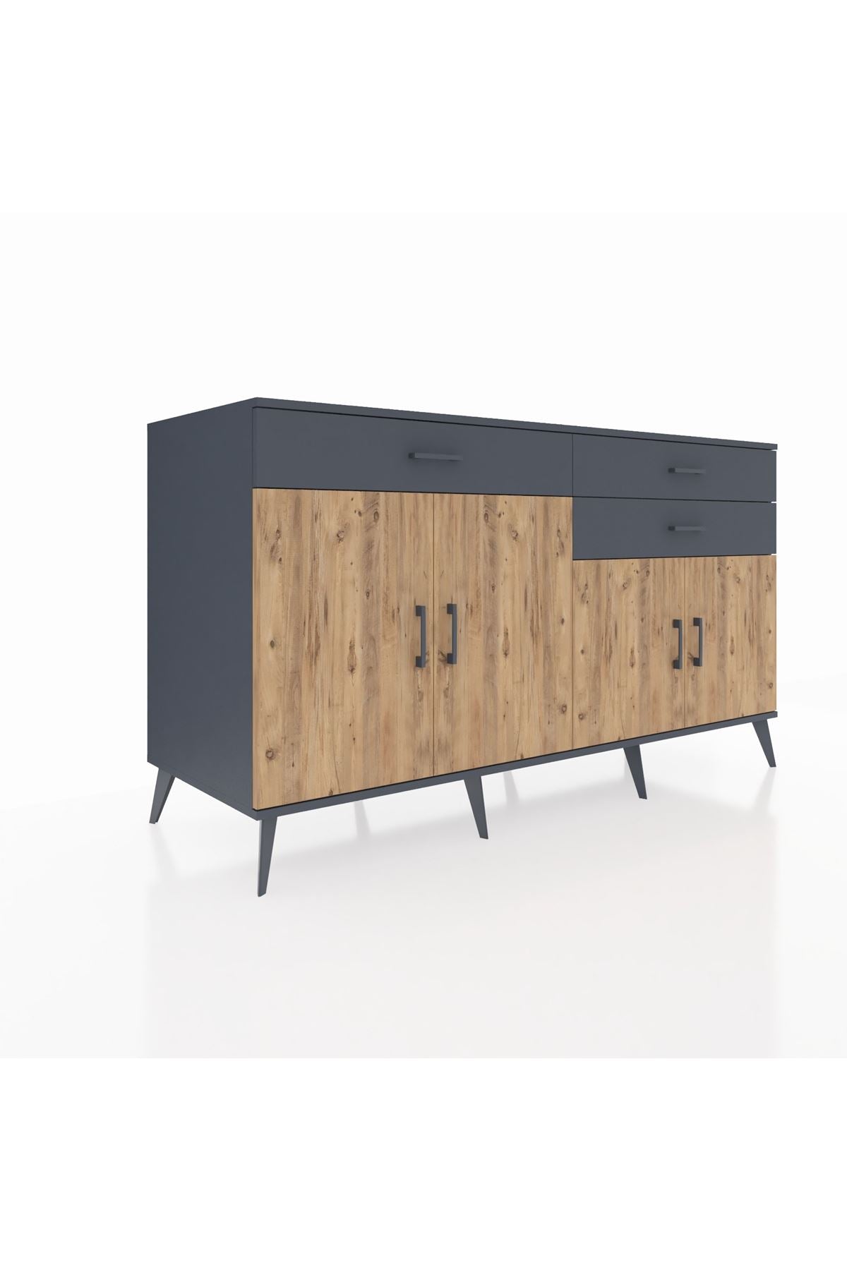 Kronos Konsol 2 Raflı 3 Çekmeceli 4 Kapaklı 176x59x99 Antrasit-Çam/Antrasit