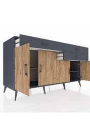 Kronos Konsol 2 Raflı 3 Çekmeceli 4 Kapaklı 176x59x99 Antrasit-Çam/Antrasit