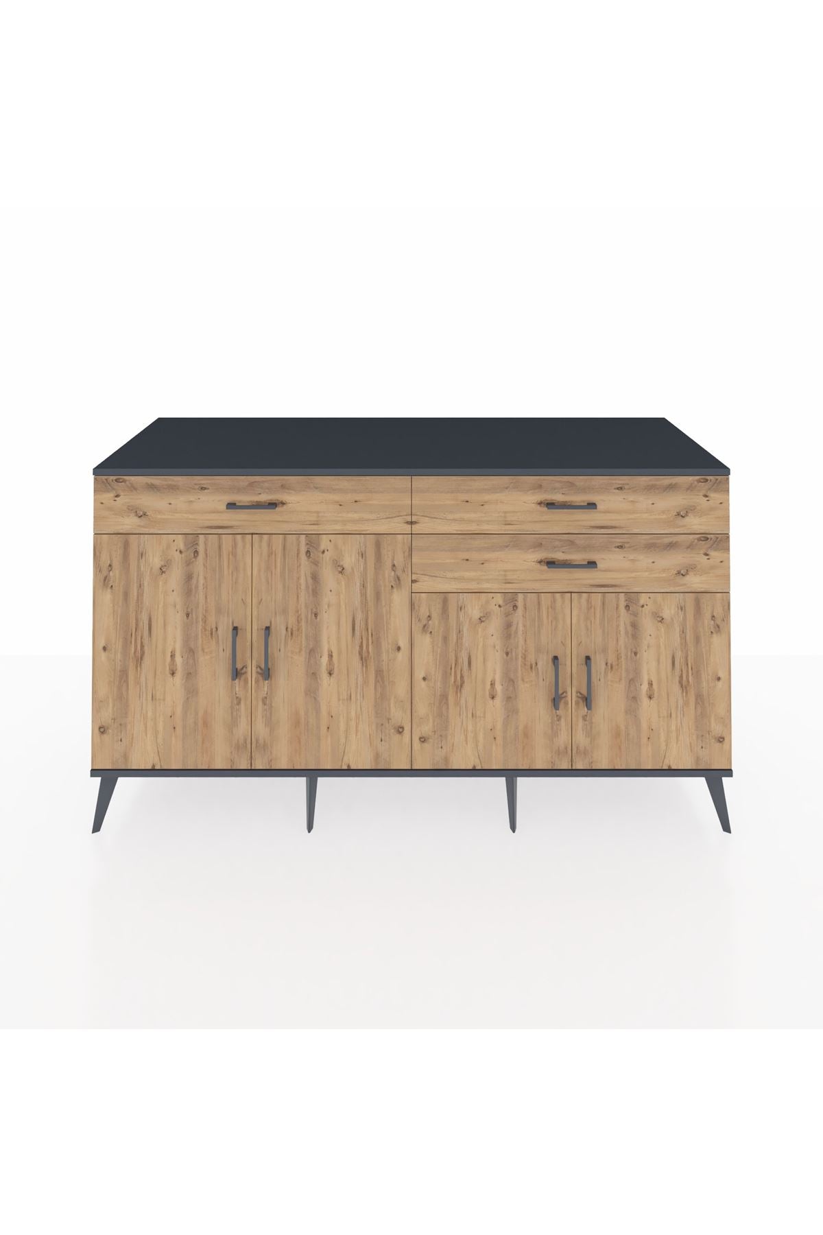 Kronos Konsol 2 Raflı 3 Çekmeceli 4 Kapaklı 176x59x99 Antrasit-Çam