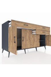 Kronos Konsol 2 Raflı 3 Çekmeceli 4 Kapaklı 176x59x99 Antrasit-Çam