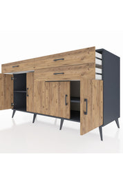 Kronos Konsol 2 Raflı 3 Çekmeceli 4 Kapaklı 176x59x99 Antrasit-Çam