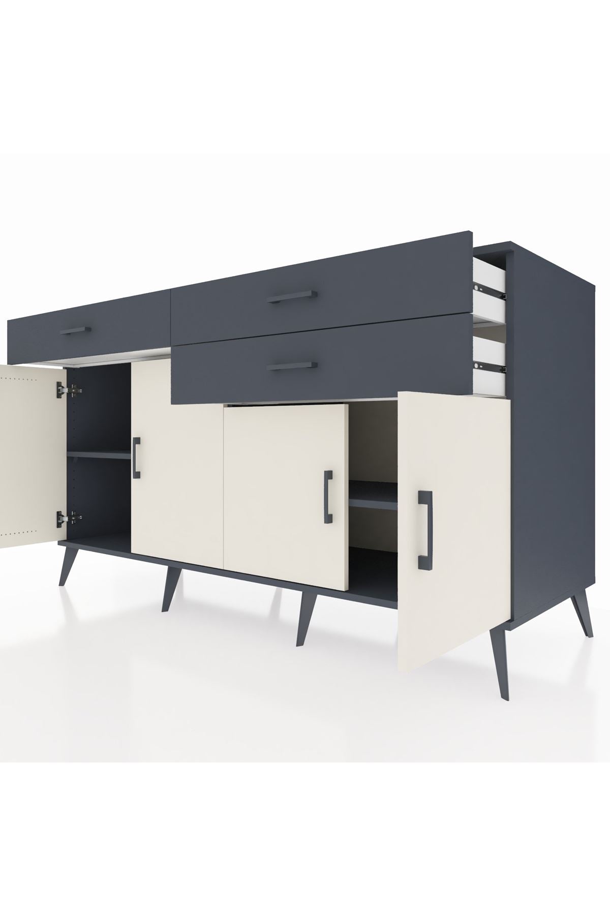 Kronos Konsol 2 Raflı 3 Çekmeceli 4 Kapaklı 176x59x99 Antrasit-Aytaşı/Antrasit