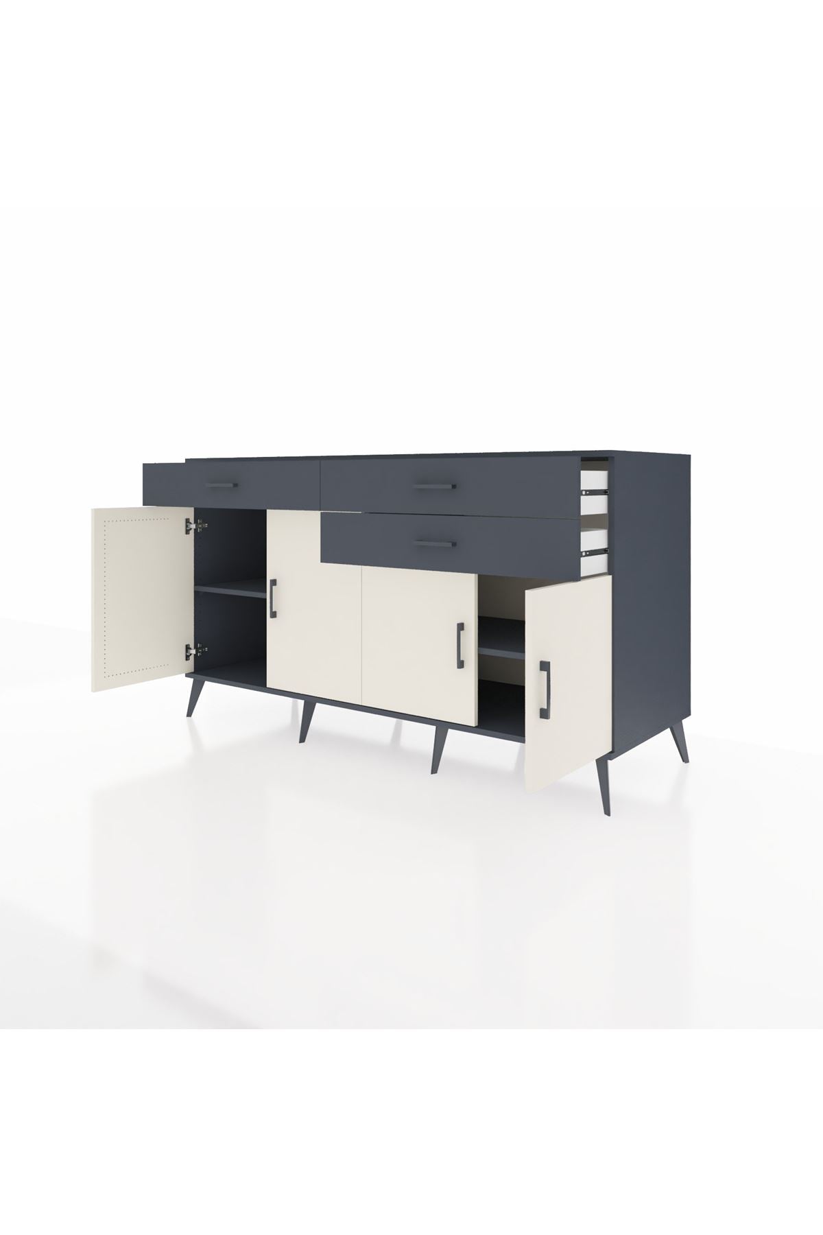 Kronos Konsol 2 Raflı 3 Çekmeceli 4 Kapaklı 176x59x99 Antrasit-Aytaşı/Antrasit