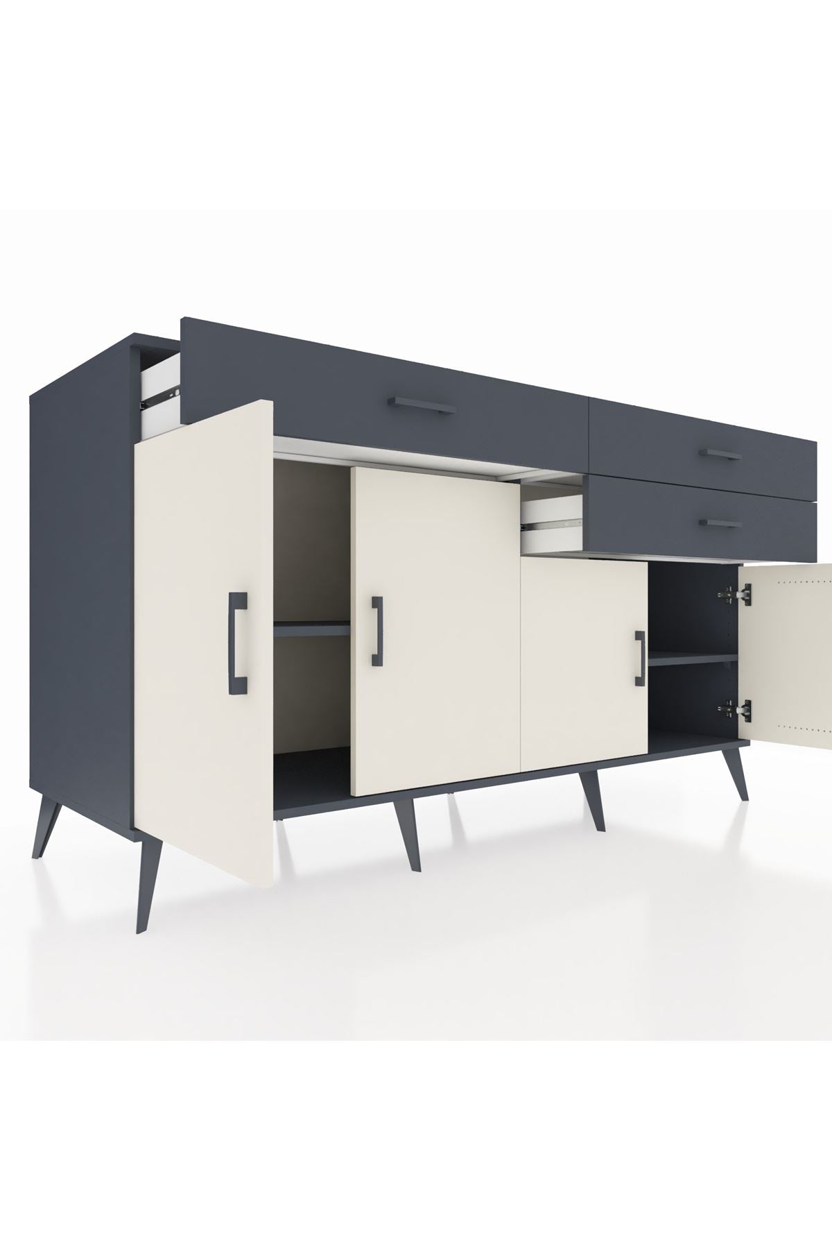 Kronos Konsol 2 Raflı 3 Çekmeceli 4 Kapaklı 176x59x99 Antrasit-Aytaşı/Antrasit