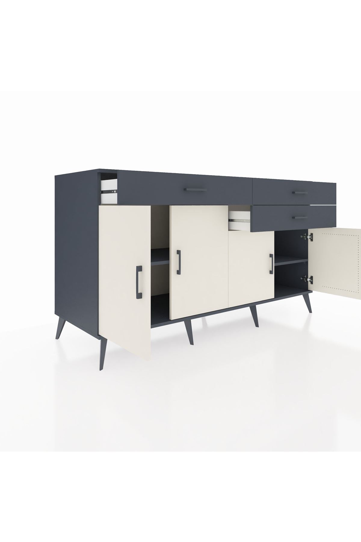 Kronos Konsol 2 Raflı 3 Çekmeceli 4 Kapaklı 176x59x99 Antrasit-Aytaşı/Antrasit