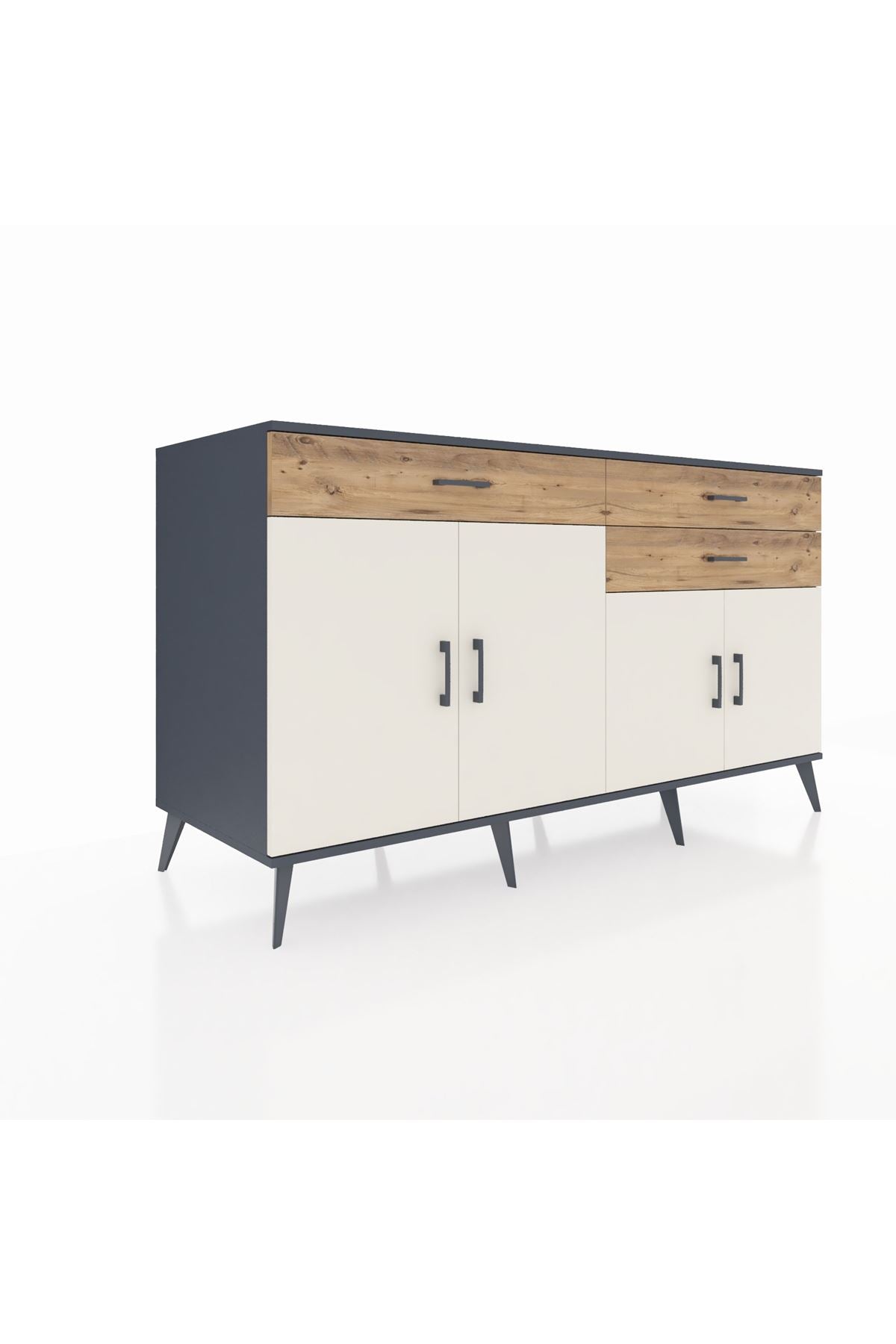 Kronos Konsol 2 Raflı 3 Çekmeceli 4 Kapaklı 176x59x99 Antrasit-Aytaşı/Çam