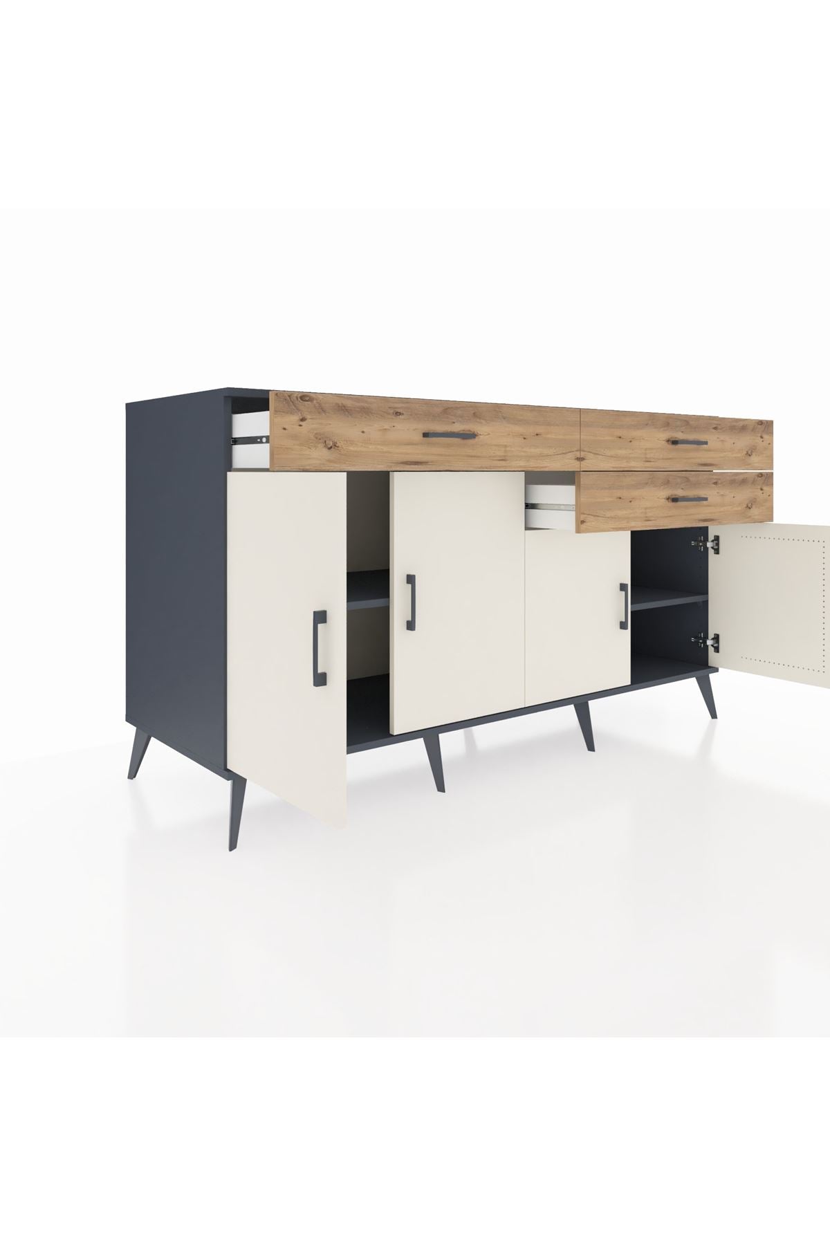 Kronos Konsol 2 Raflı 3 Çekmeceli 4 Kapaklı 176x59x99 Antrasit-Aytaşı/Çam