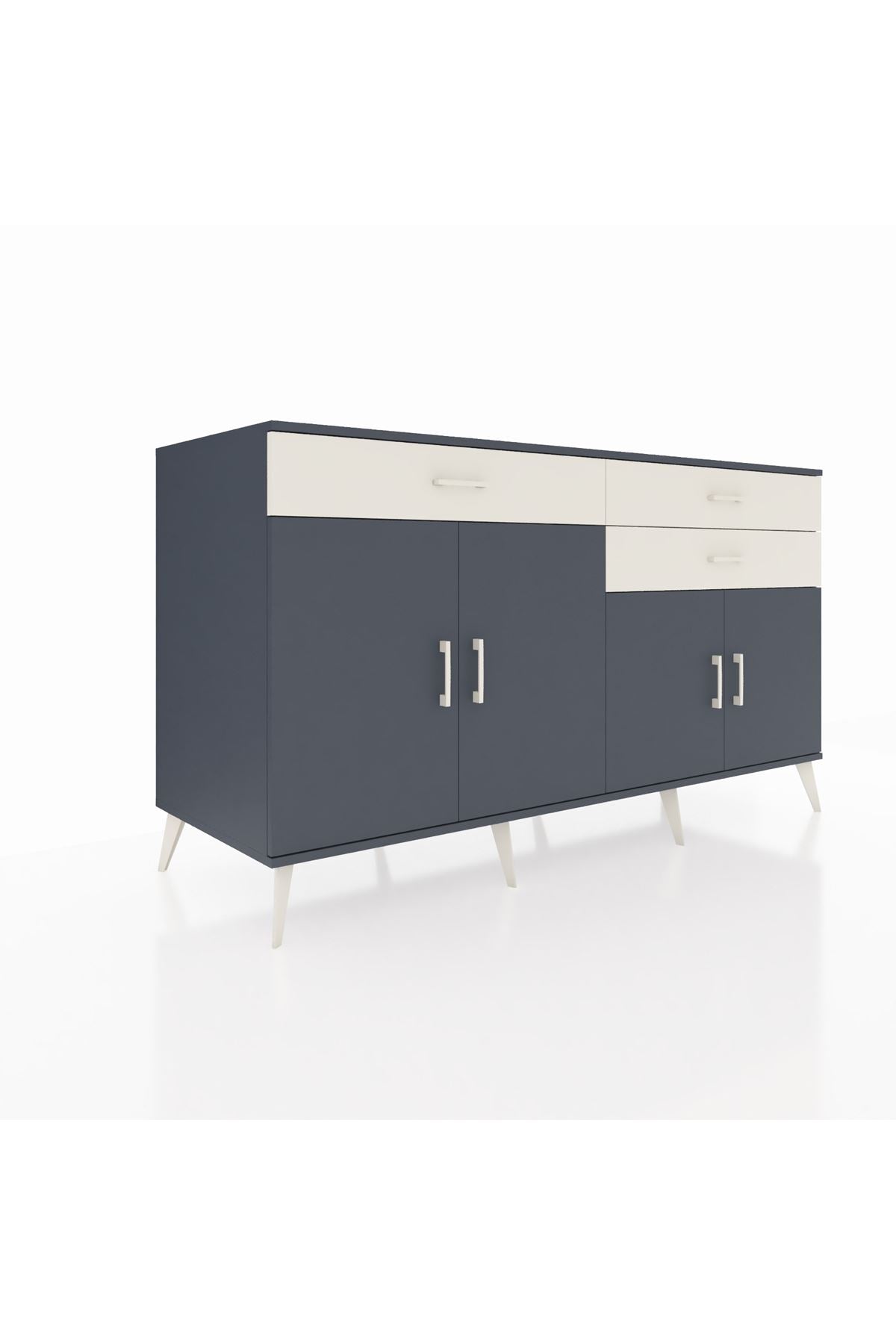 Kronos Konsol 2 Raflı 3 Çekmeceli 4 Kapaklı 176x59x99 Antrasit-Antrasit/Aytaşı