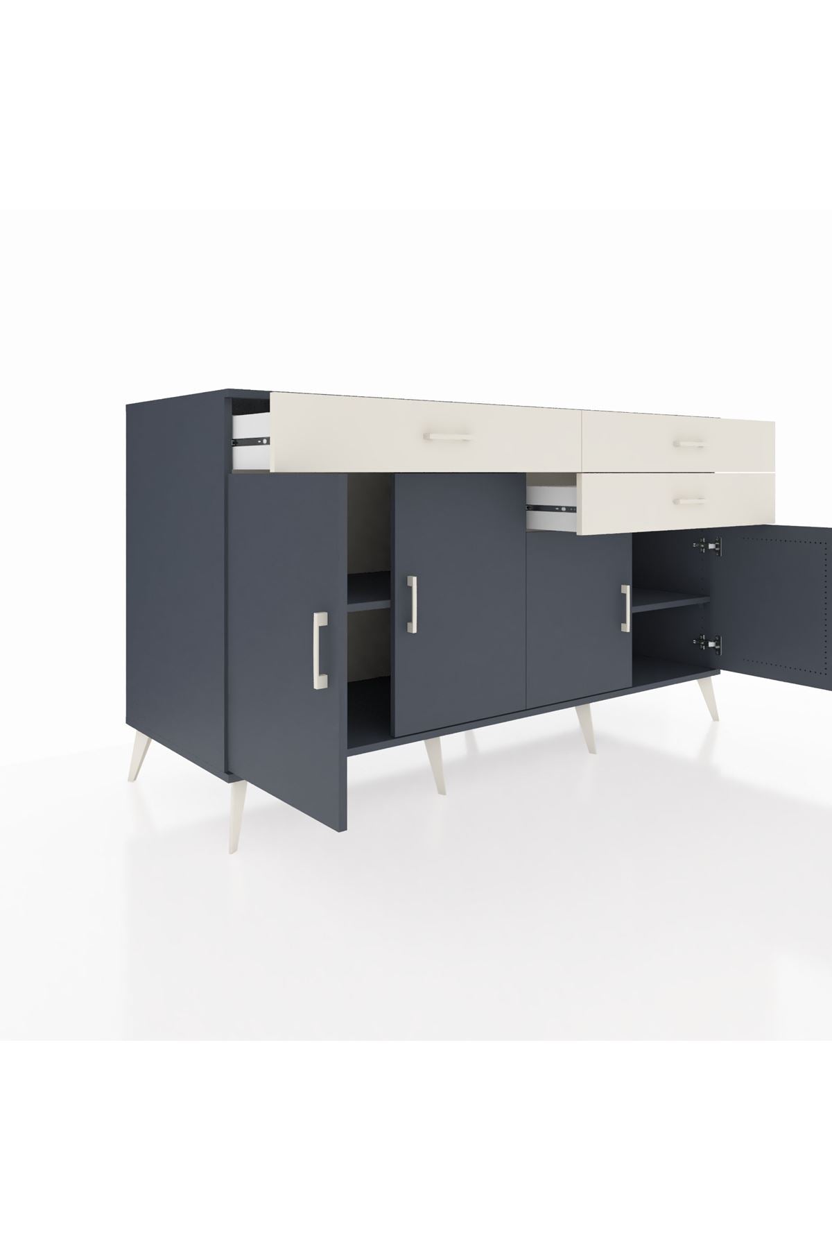 Kronos Konsol 2 Raflı 3 Çekmeceli 4 Kapaklı 176x59x99 Antrasit-Antrasit/Aytaşı