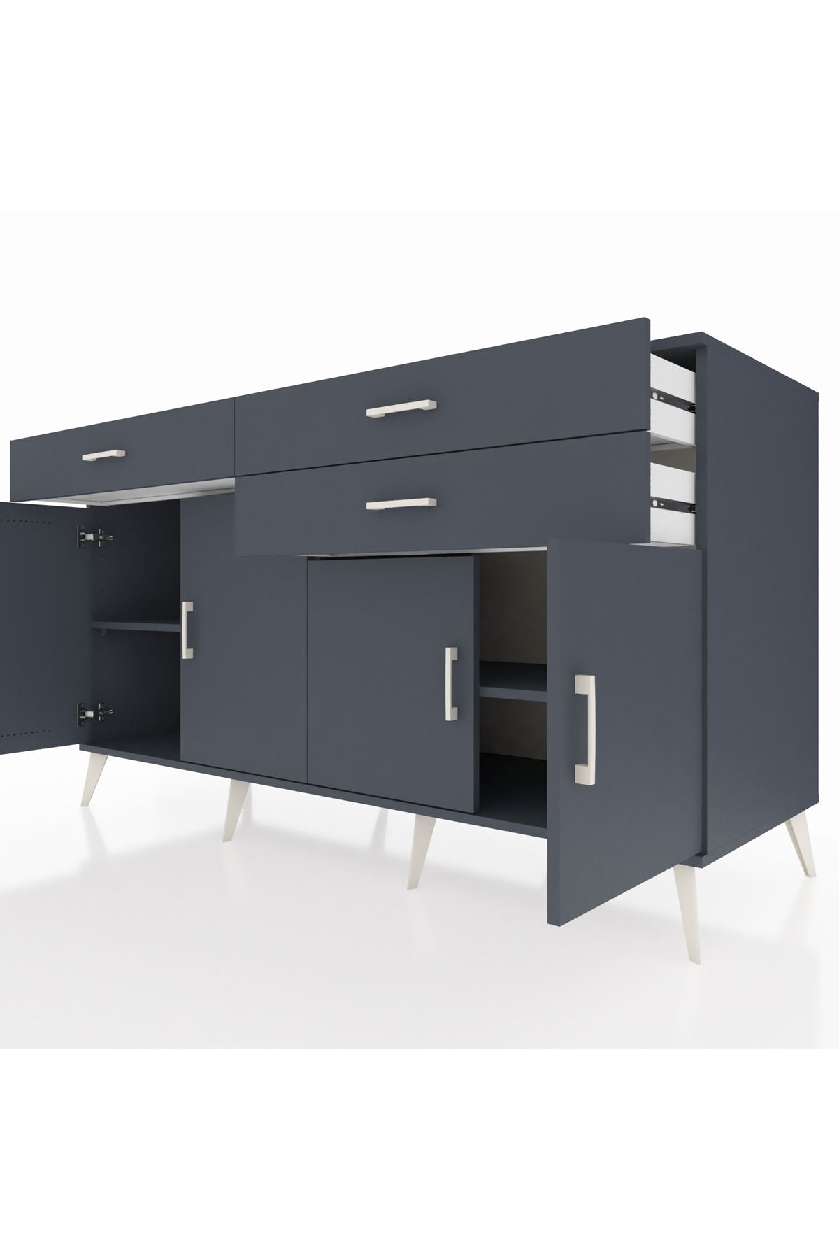 Kronos Konsol 2 Raflı 3 Çekmeceli 4 Kapaklı 176x59x99 Antrasit-Antrasit