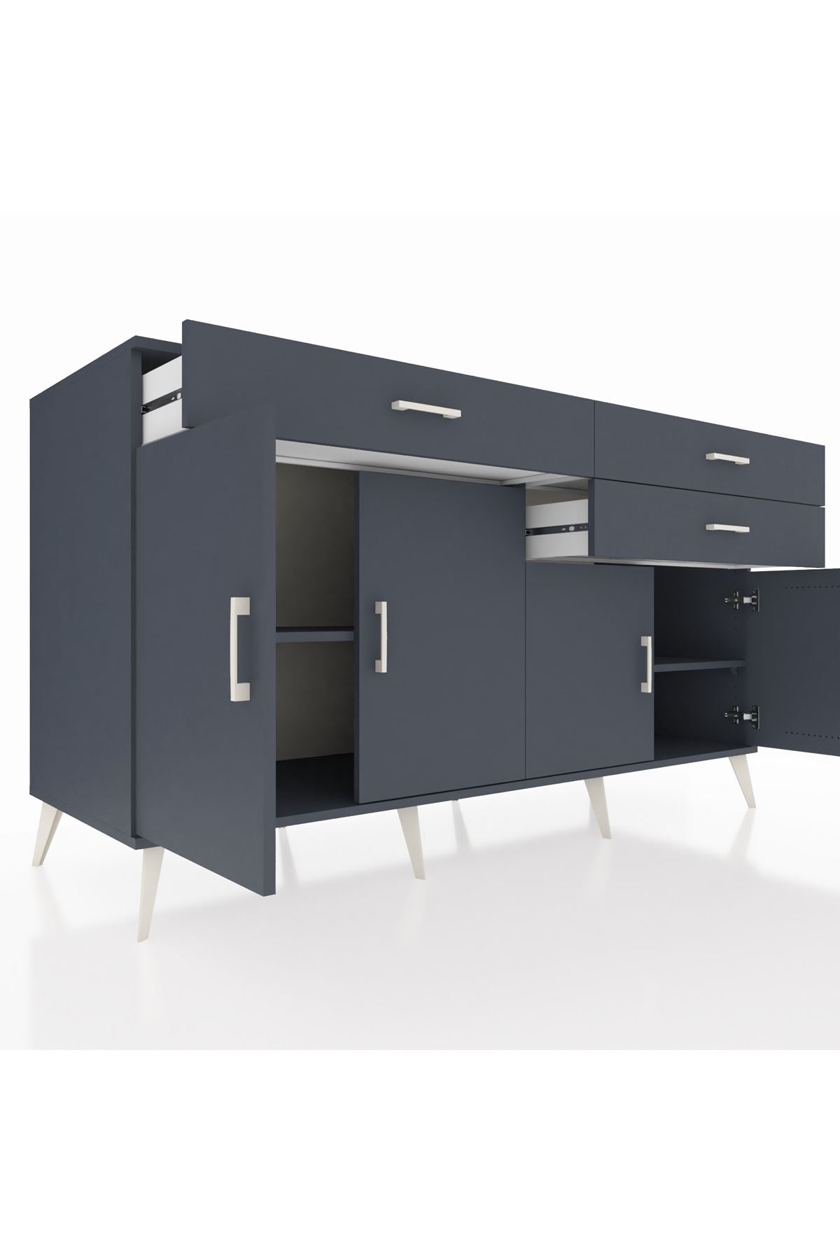 Kronos Konsol 2 Raflı 3 Çekmeceli 4 Kapaklı 176x59x99 Antrasit-Antrasit