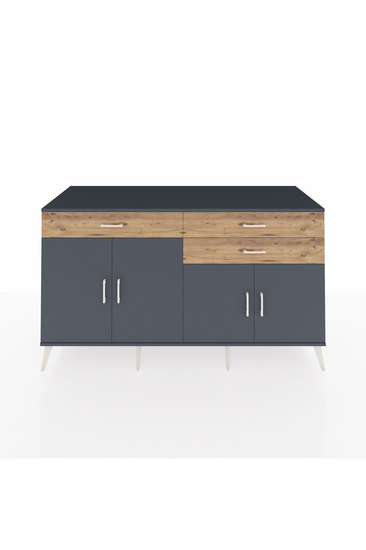 Kronos Konsol 2 Raflı 3 Çekmeceli 4 Kapaklı 176x59x99 Antrasit-Antrasit/Çam