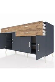 Kronos Konsol 2 Raflı 3 Çekmeceli 4 Kapaklı 176x59x99 Antrasit-Antrasit/Çam