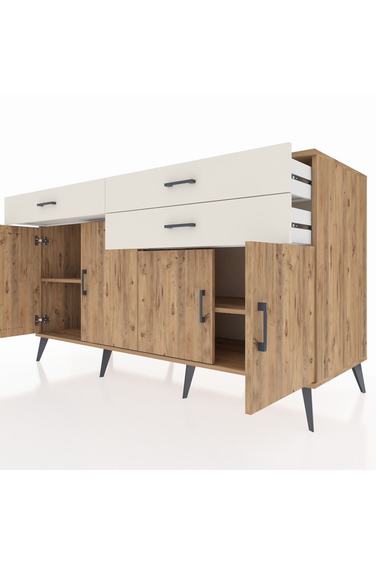 Kronos Konsol 2 Raflı 3 Çekmeceli 4 Kapaklı 176x59x99 Çam-Çam/Aytaşı