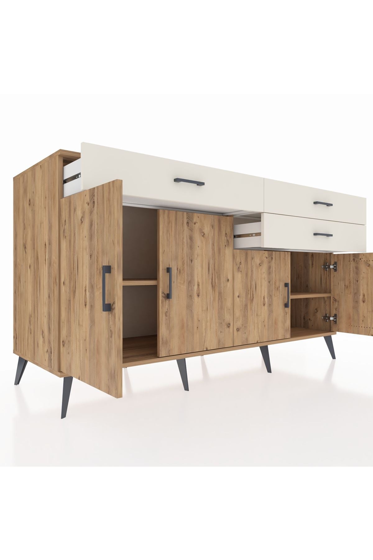 Kronos Konsol 2 Raflı 3 Çekmeceli 4 Kapaklı 176x59x99 Çam-Çam/Aytaşı