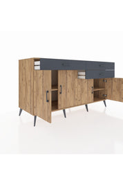 Kronos Konsol 2 Raflı 3 Çekmeceli 4 Kapaklı 176x59x99 Çam-Çam/Antrasit