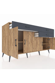 Kronos Konsol 2 Raflı 3 Çekmeceli 4 Kapaklı 176x59x99 Çam-Çam/Antrasit