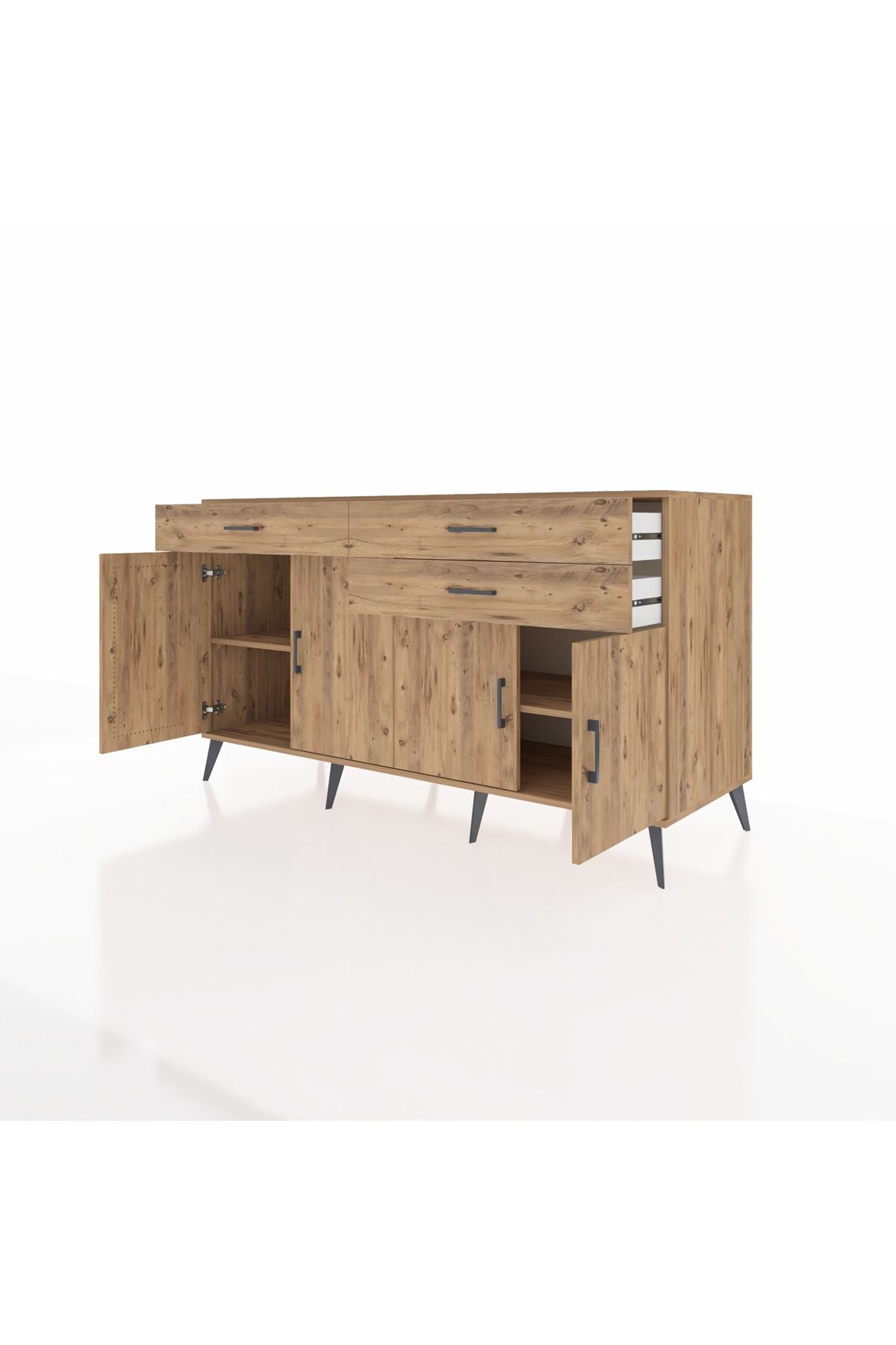 Kronos Konsol 2 Raflı 3 Çekmeceli 4 Kapaklı 176x59x99 Çam-Çam