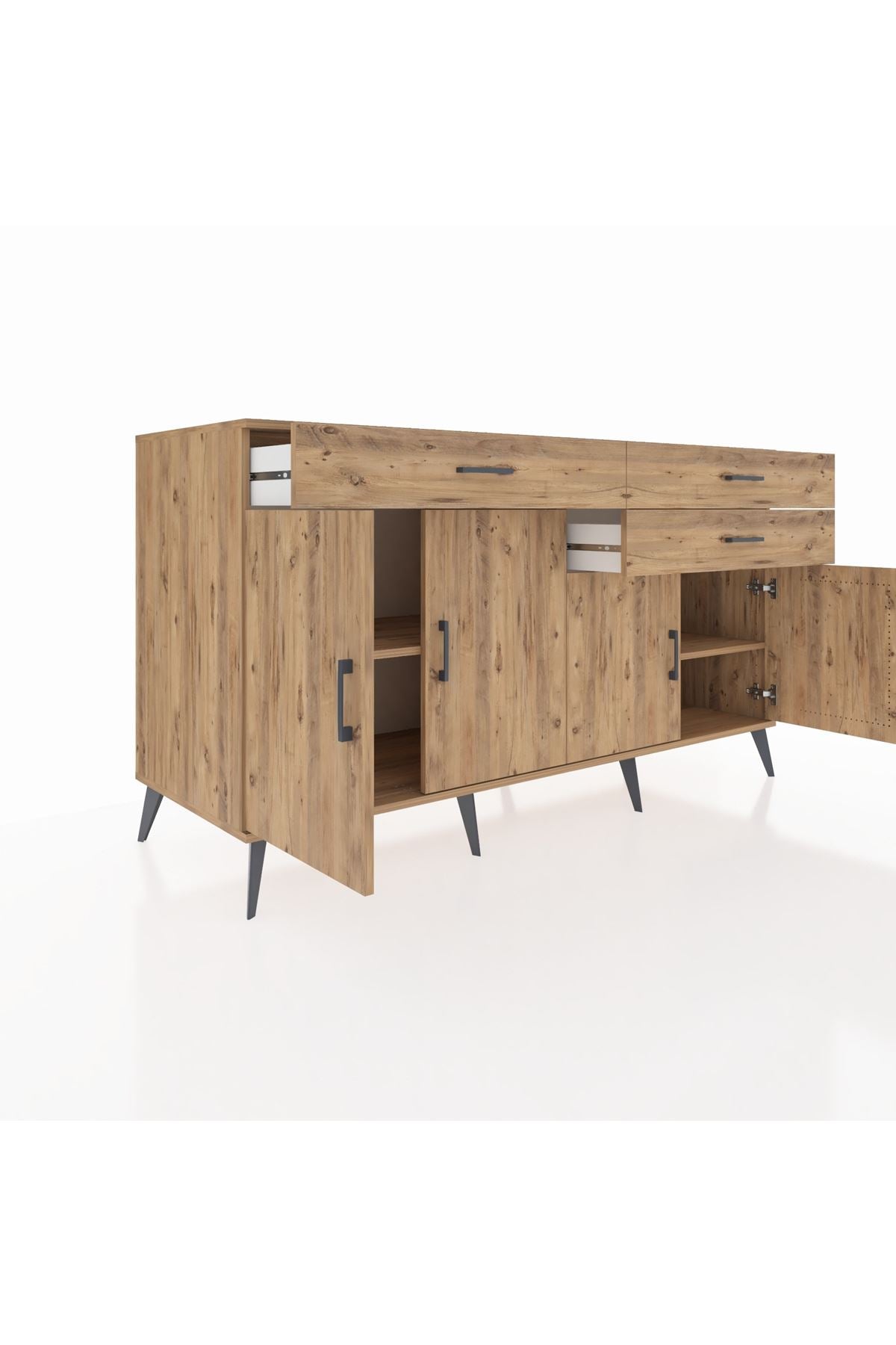 Kronos Konsol 2 Raflı 3 Çekmeceli 4 Kapaklı 176x59x99 Çam-Çam