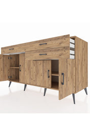 Kronos Konsol 2 Raflı 3 Çekmeceli 4 Kapaklı 176x59x99 Çam-Çam