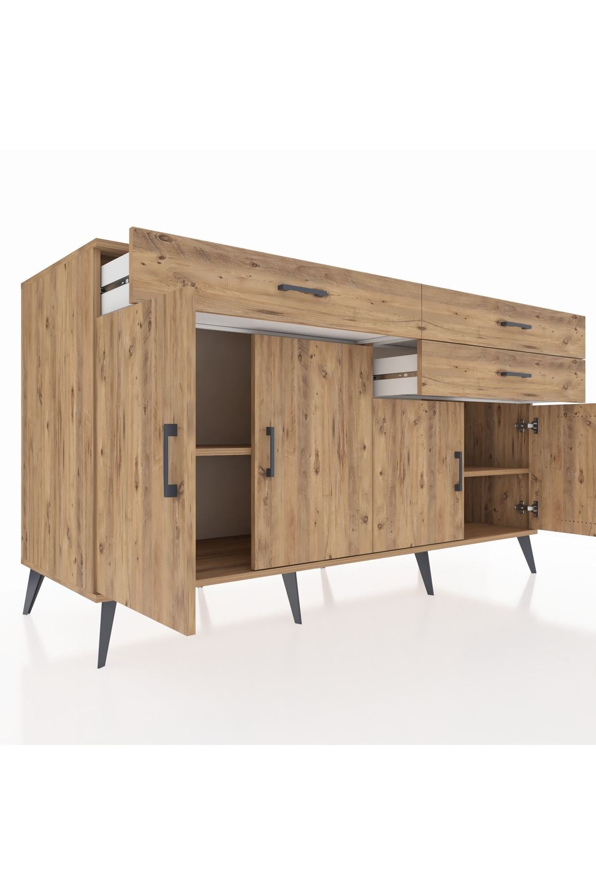 Kronos Konsol 2 Raflı 3 Çekmeceli 4 Kapaklı 176x59x99 Çam-Çam