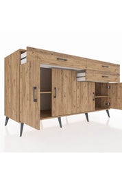 Kronos Konsol 2 Raflı 3 Çekmeceli 4 Kapaklı 176x59x99 Çam-Çam