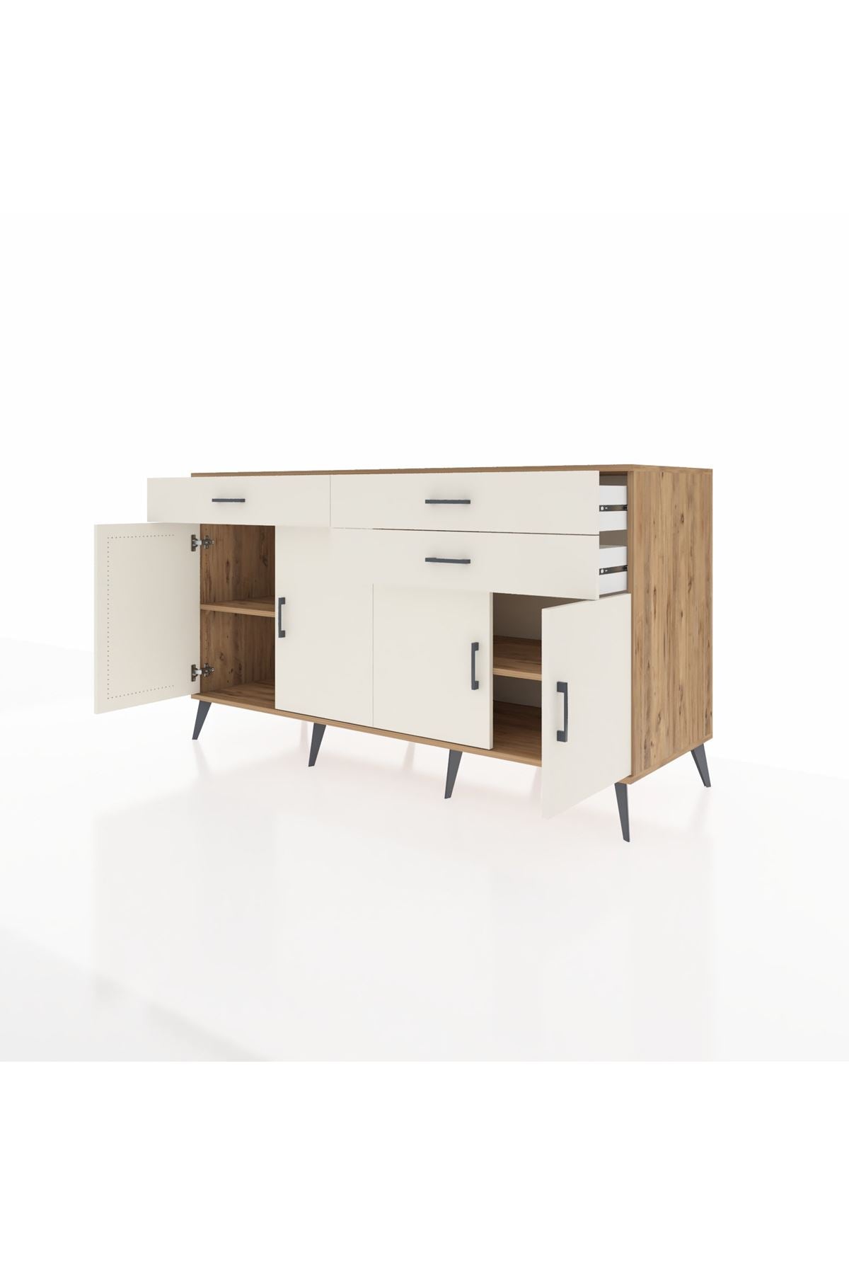 Kronos Konsol 2 Raflı 3 Çekmeceli 4 Kapaklı 176x59x99 Çam-Aytaşı