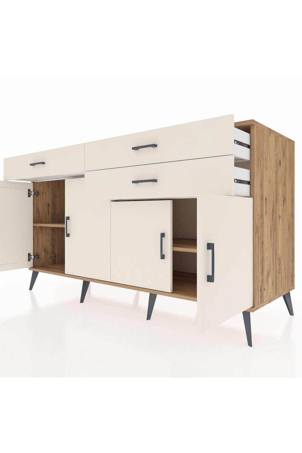 Kronos Konsol 2 Raflı 3 Çekmeceli 4 Kapaklı 176x59x99 Çam-Aytaşı