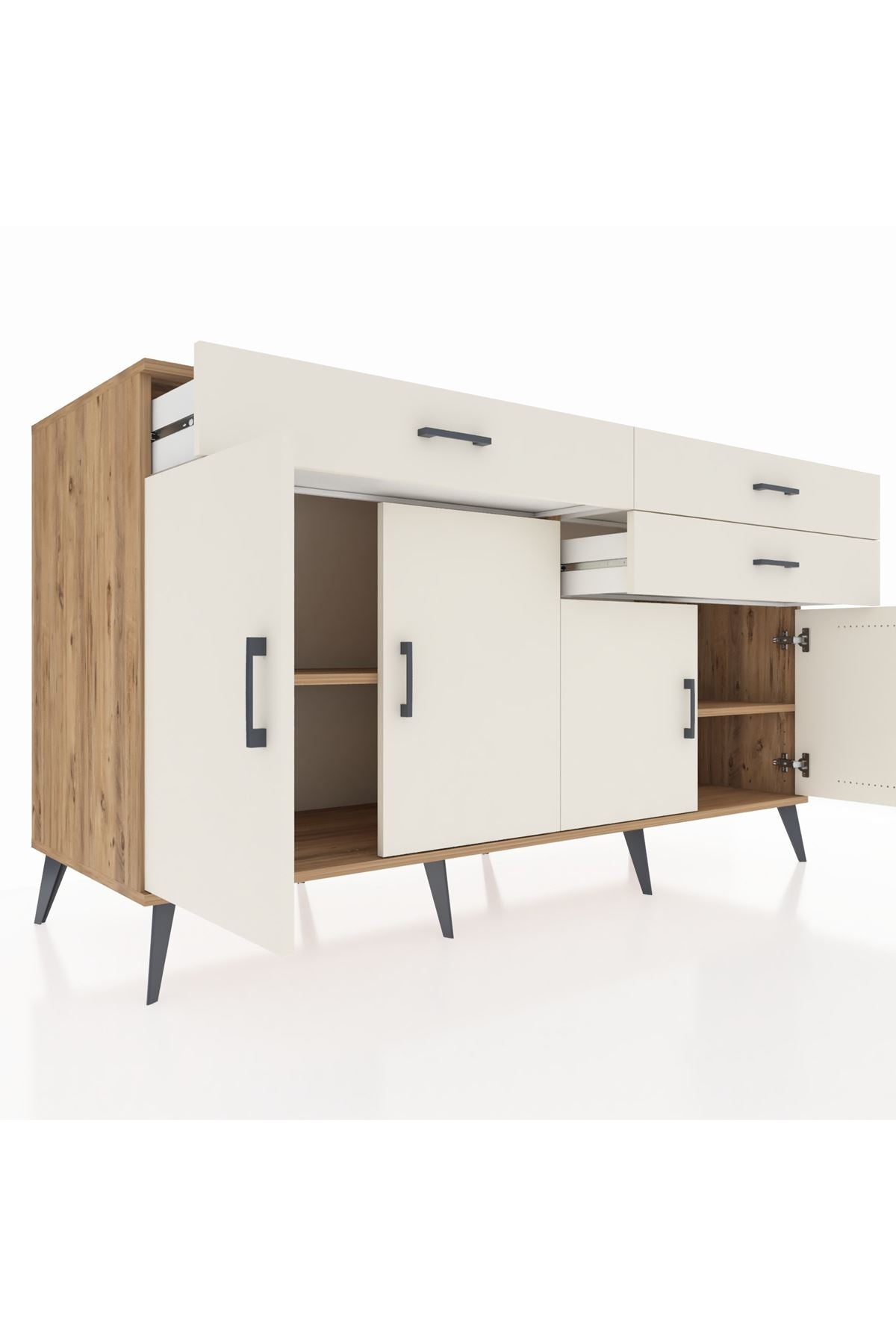 Kronos Konsol 2 Raflı 3 Çekmeceli 4 Kapaklı 176x59x99 Çam-Aytaşı