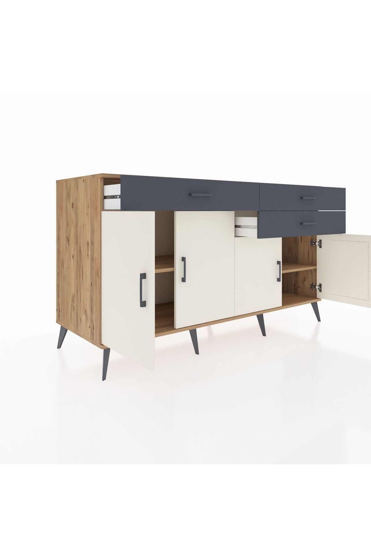 Kronos Konsol 2 Raflı 3 Çekmeceli 4 Kapaklı 176x59x99 Çam-Aytaşı/Antrasit