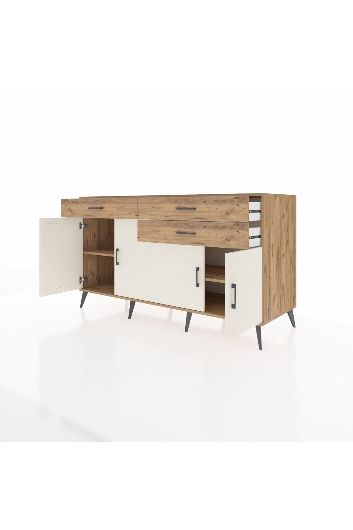 Kronos Konsol 2 Raflı 3 Çekmeceli 4 Kapaklı 176x59x99 Çam-Aytaşı/Çam