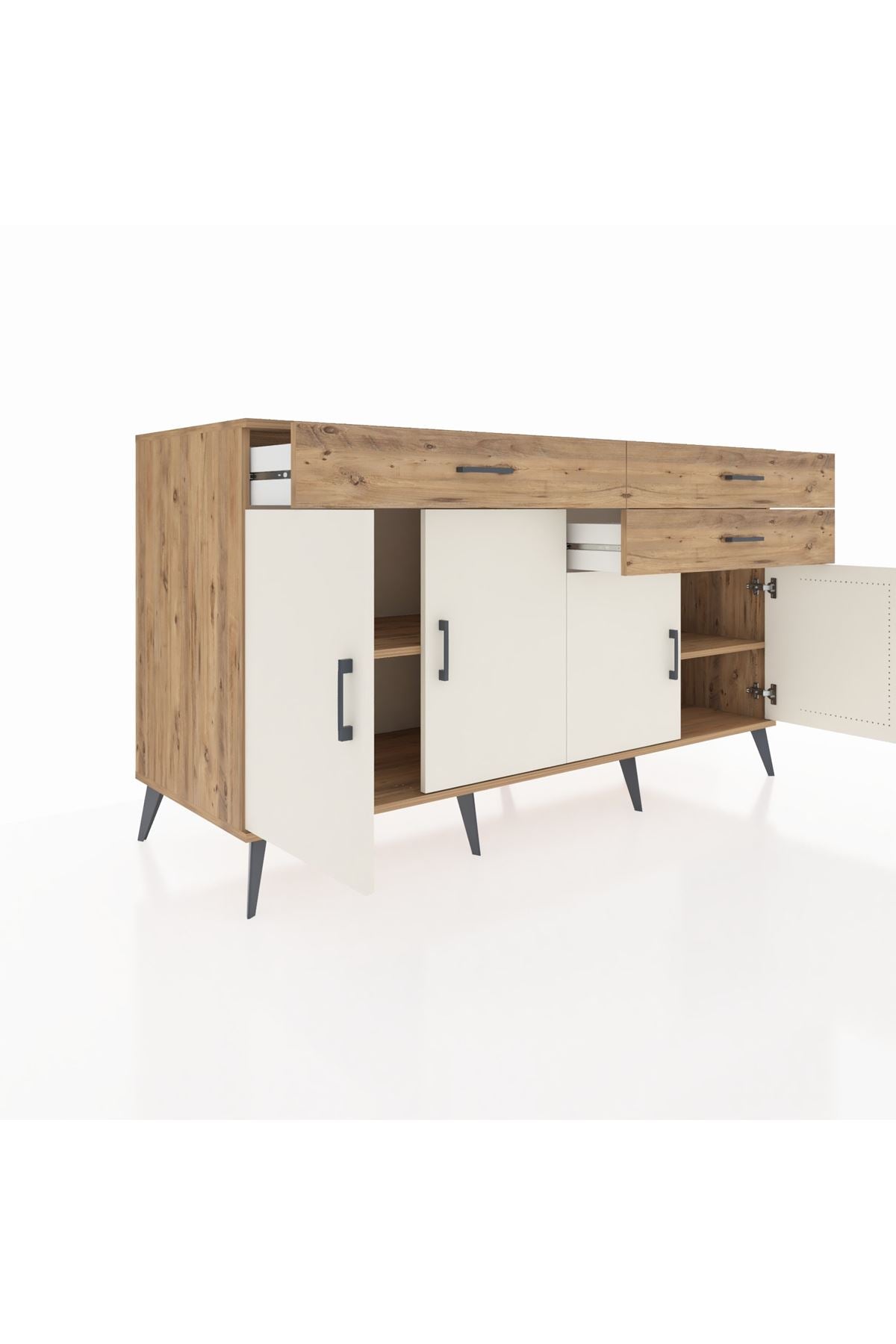 Kronos Konsol 2 Raflı 3 Çekmeceli 4 Kapaklı 176x59x99 Çam-Aytaşı/Çam