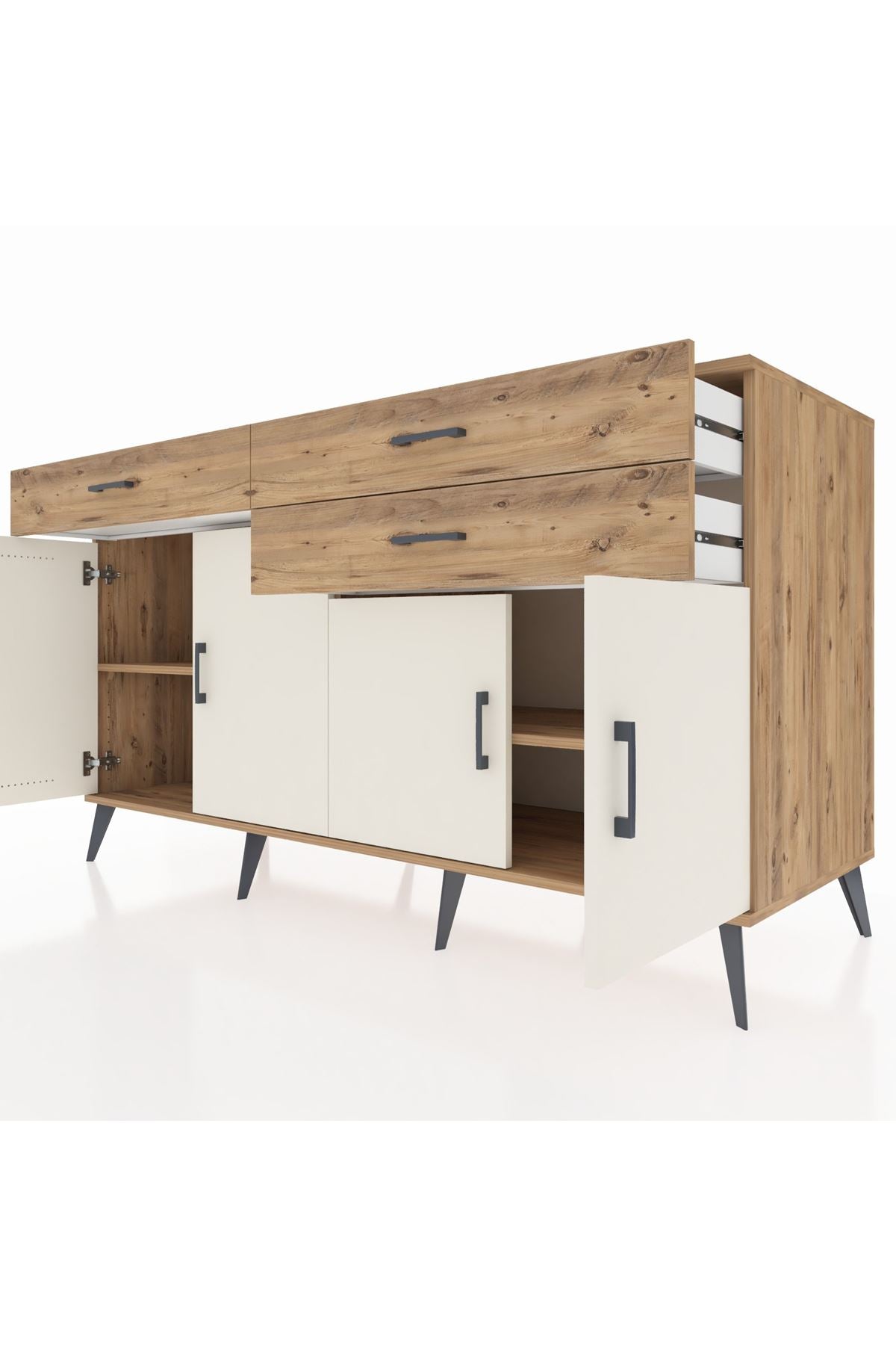 Kronos Konsol 2 Raflı 3 Çekmeceli 4 Kapaklı 176x59x99 Çam-Aytaşı/Çam