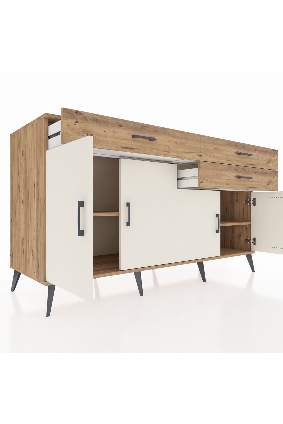 Kronos Konsol 2 Raflı 3 Çekmeceli 4 Kapaklı 176x59x99 Çam-Aytaşı/Çam