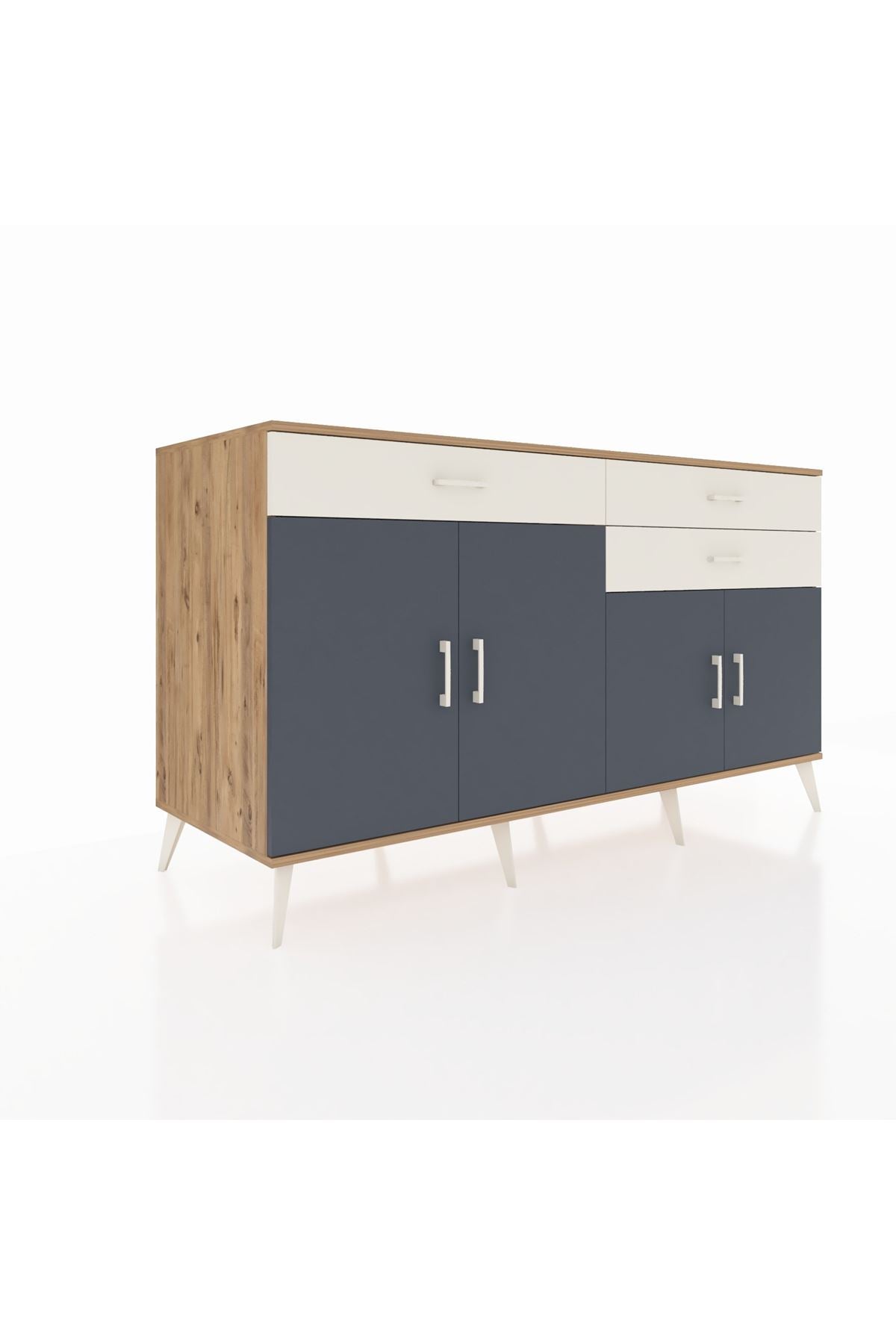 Kronos Konsol 2 Raflı 3 Çekmeceli 4 Kapaklı 176x59x99 Çam-Antrasit/Aytaşı