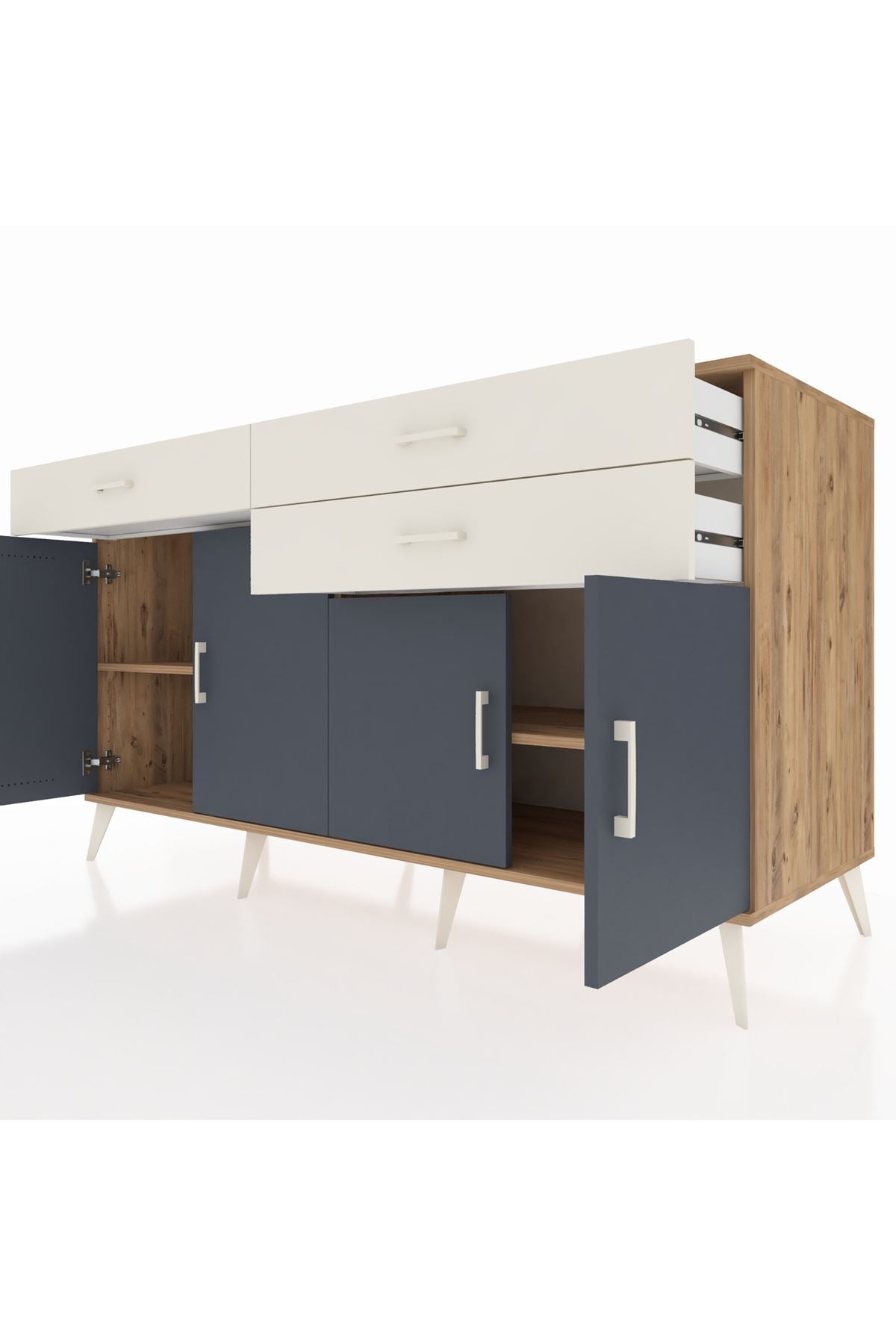 Kronos Konsol 2 Raflı 3 Çekmeceli 4 Kapaklı 176x59x99 Çam-Antrasit/Aytaşı