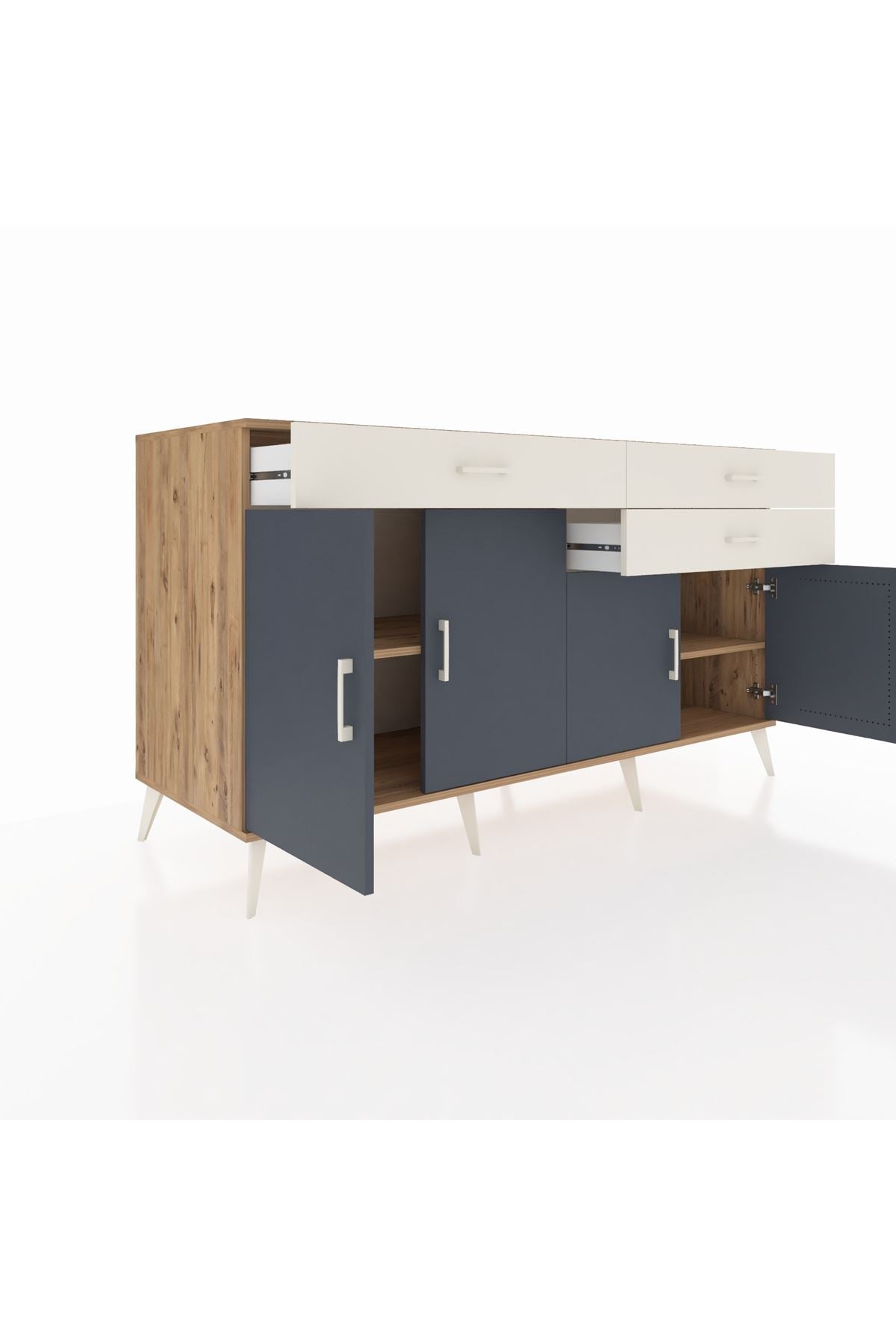 Kronos Konsol 2 Raflı 3 Çekmeceli 4 Kapaklı 176x59x99 Çam-Antrasit/Aytaşı