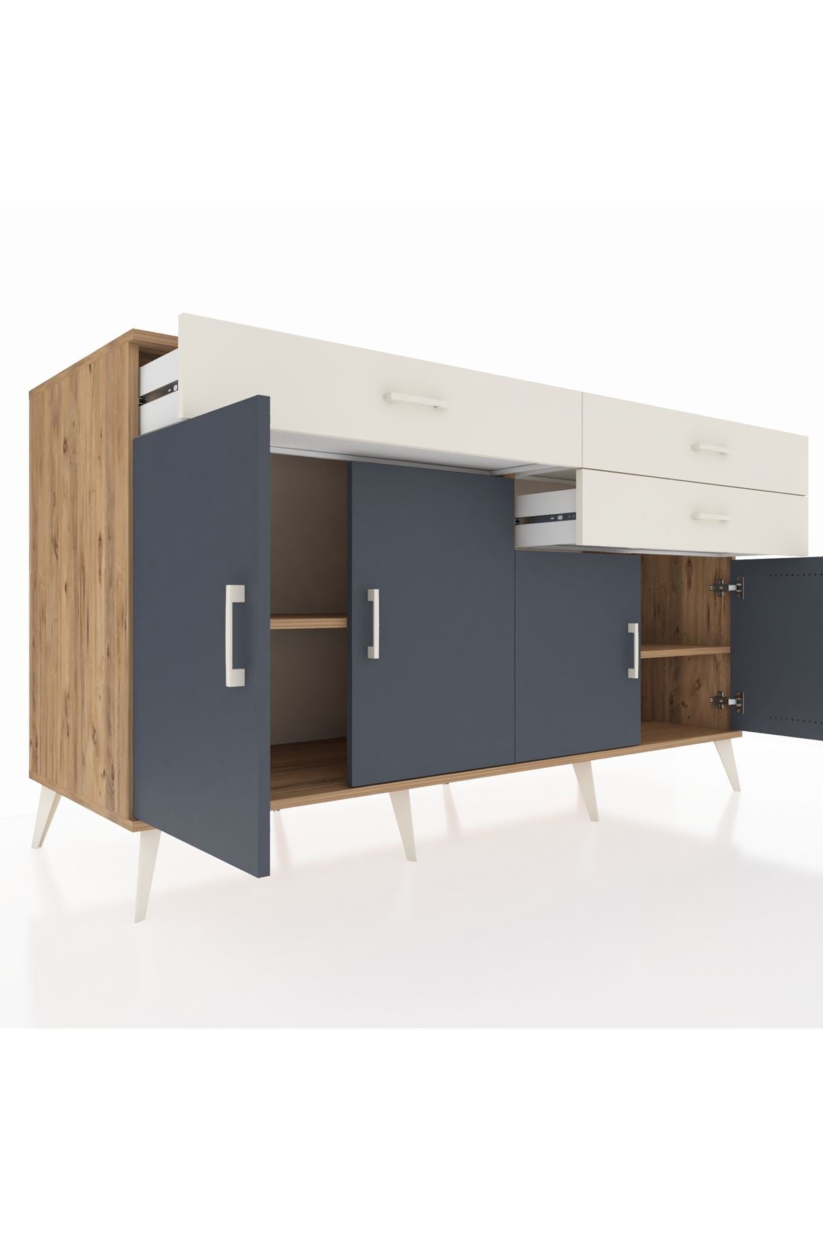 Kronos Konsol 2 Raflı 3 Çekmeceli 4 Kapaklı 176x59x99 Çam-Antrasit/Aytaşı