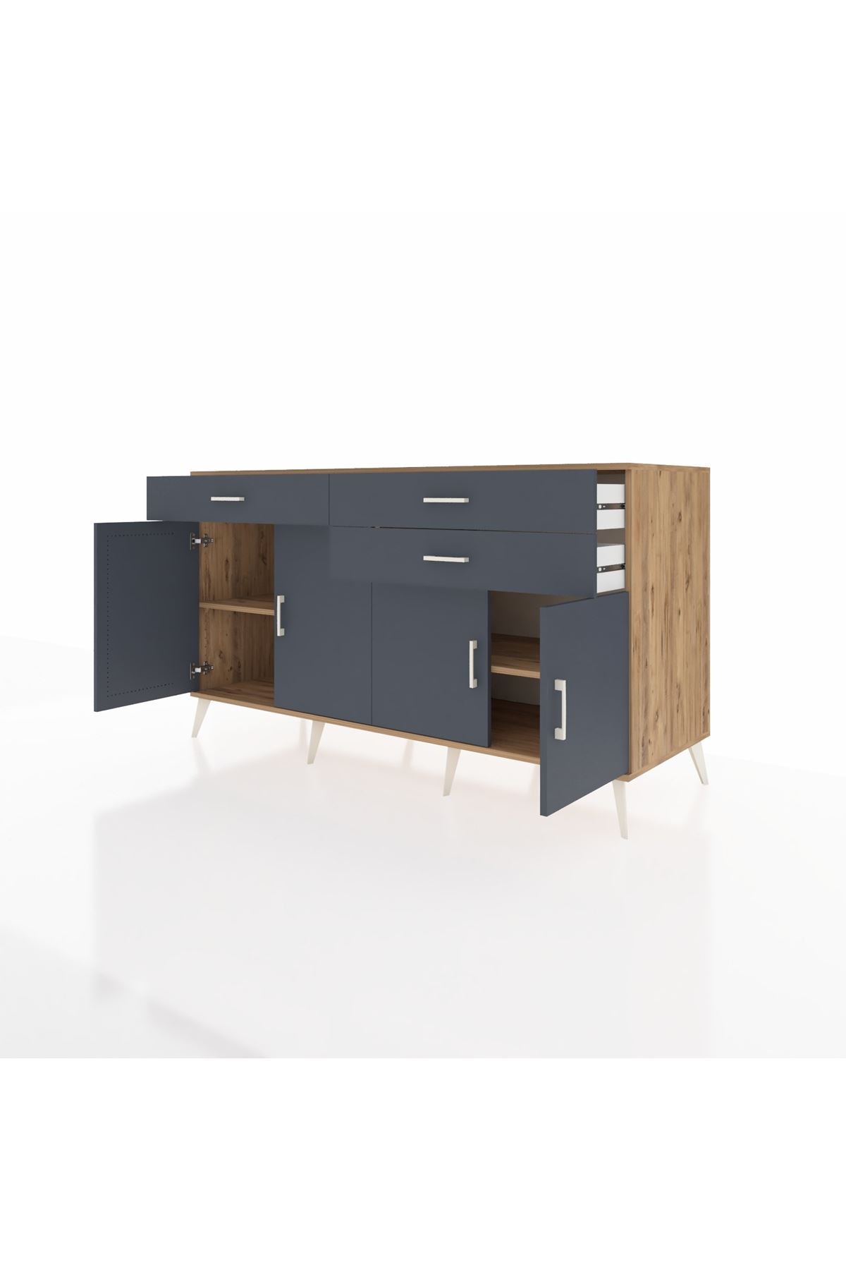 Kronos Konsol 2 Raflı 3 Çekmeceli 4 Kapaklı 176x59x99 Çam-Antrasit