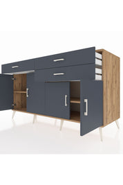 Kronos Konsol 2 Raflı 3 Çekmeceli 4 Kapaklı 176x59x99 Çam-Antrasit