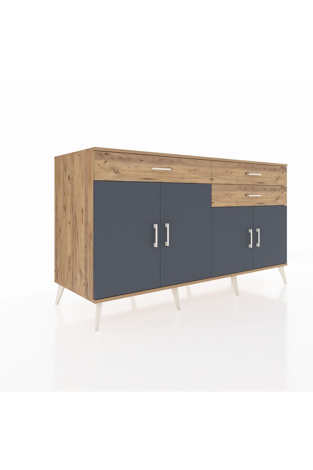 Kronos Konsol 2 Raflı 3 Çekmeceli 4 Kapaklı 176x59x99 Çam-Antrasit/Çam