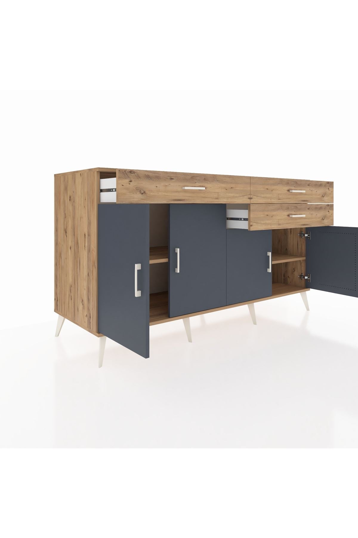 Kronos Konsol 2 Raflı 3 Çekmeceli 4 Kapaklı 176x59x99 Çam-Antrasit/Çam