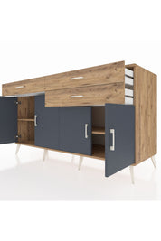 Kronos Konsol 2 Raflı 3 Çekmeceli 4 Kapaklı 176x59x99 Çam-Antrasit/Çam