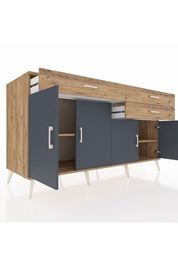 Kronos Konsol 2 Raflı 3 Çekmeceli 4 Kapaklı 176x59x99 Çam-Antrasit/Çam