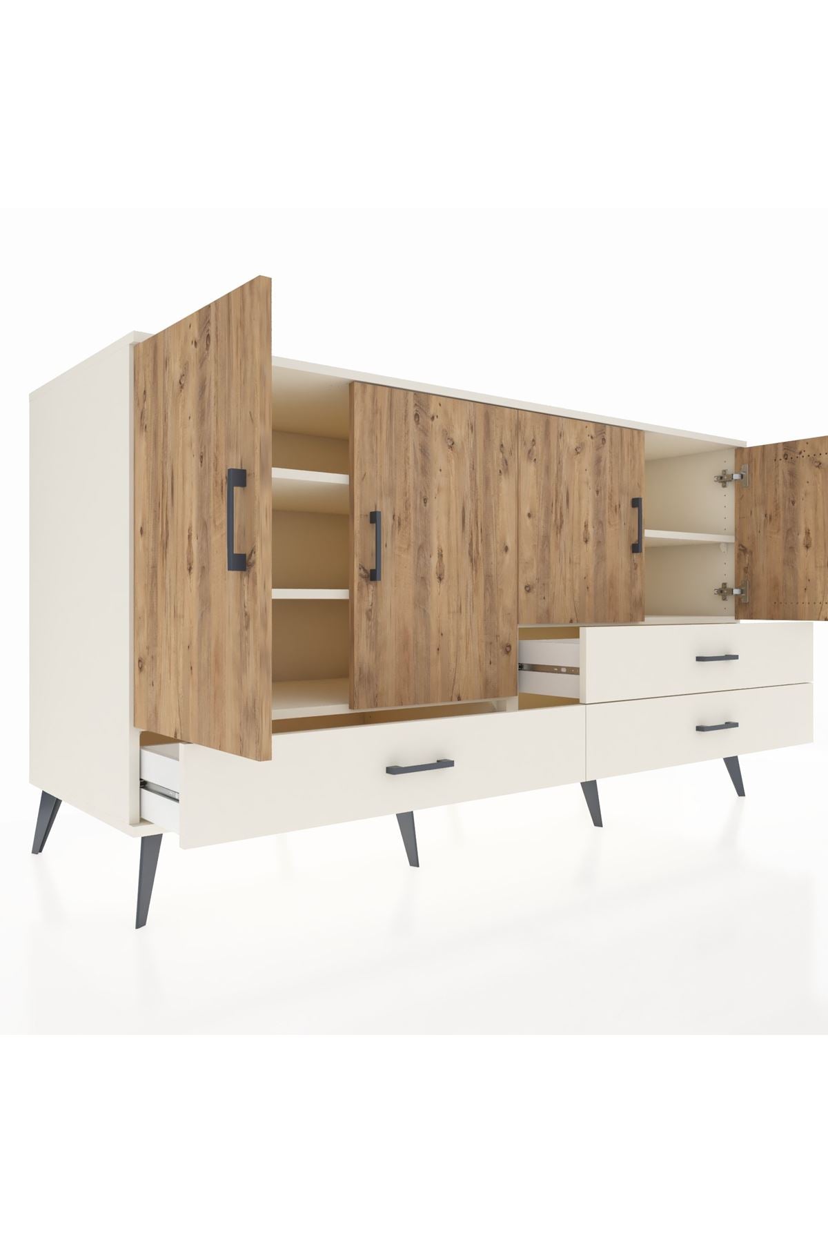 Kronos Konsol 5 Raflı 3 Çekmeceli 4 Kapaklı 176x59x99 Aytaşı-Çam/Aytaşı