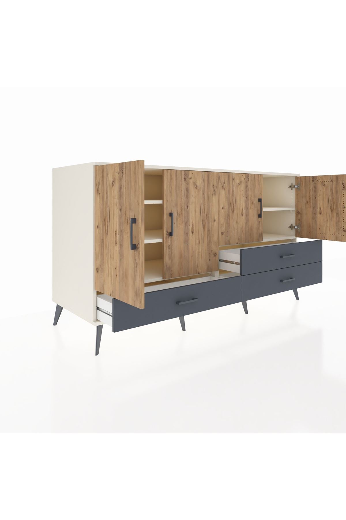 Kronos Konsol 5 Raflı 3 Çekmeceli 4 Kapaklı 176x59x99 Aytaşı-Çam/Antrasit