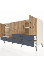 Kronos Konsol 5 Raflı 3 Çekmeceli 4 Kapaklı 176x59x99 Aytaşı-Çam/Antrasit